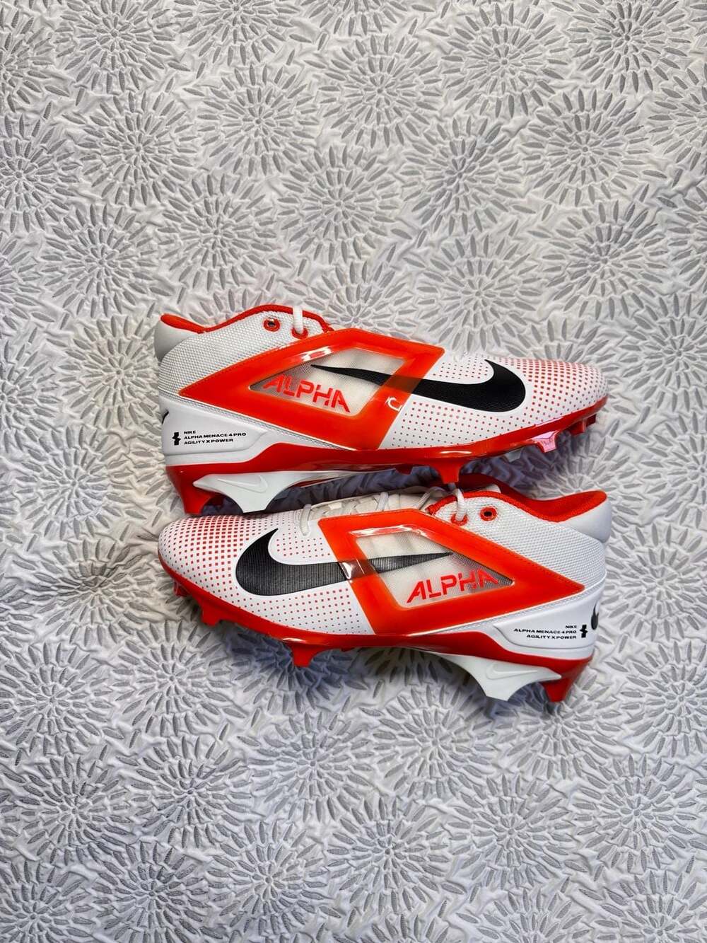 Nike Alpha Menace 4 Pro Football Cleats Mens 12.5 White Team Orange IB2507-107